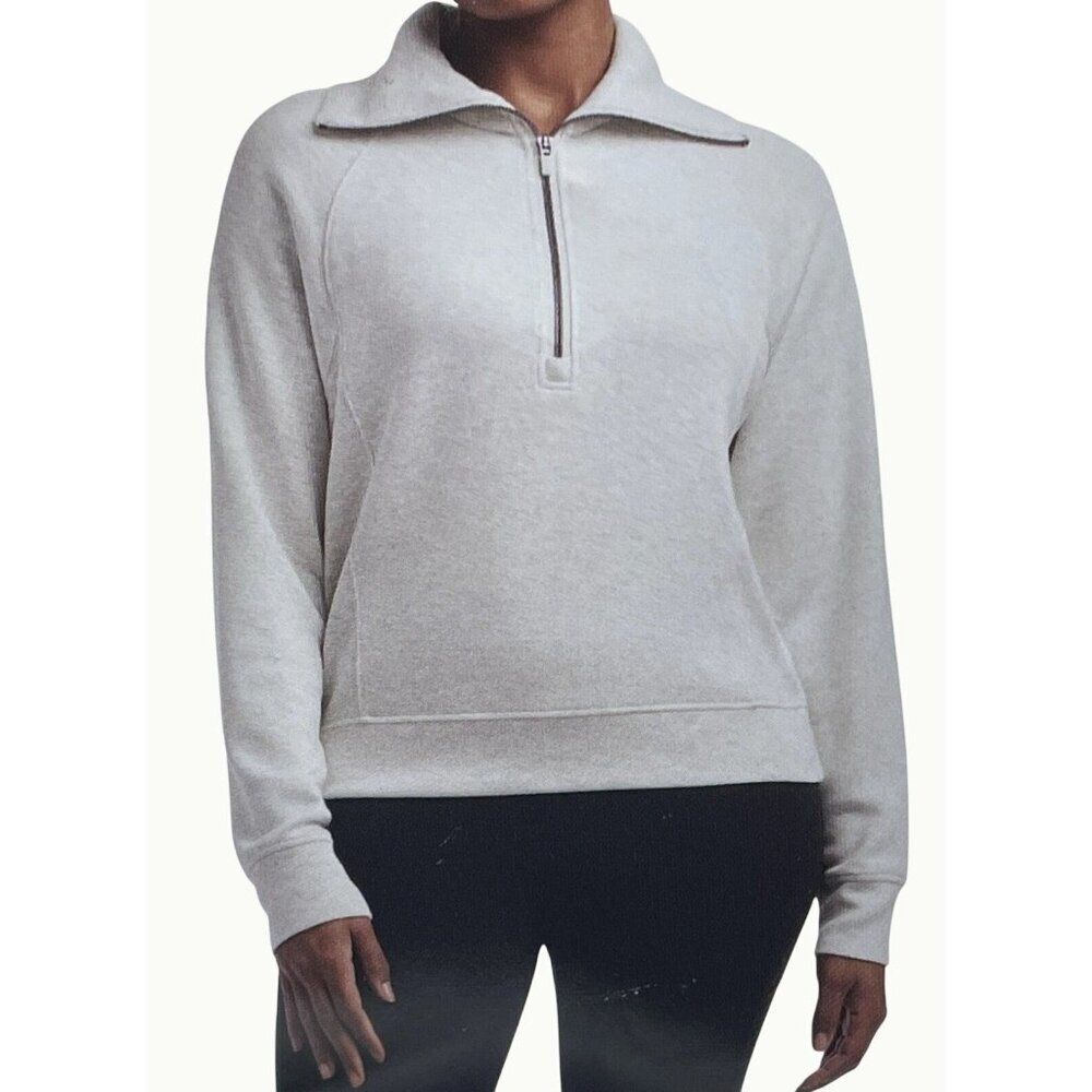 Danskin Women's Light Gray 1/4 Zip Pullover XL Rayon Blend Lounge Top L1234